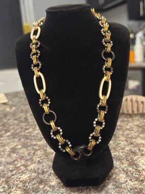 TOVA Gold and Black Link Statement Necklace - Women Jewelry